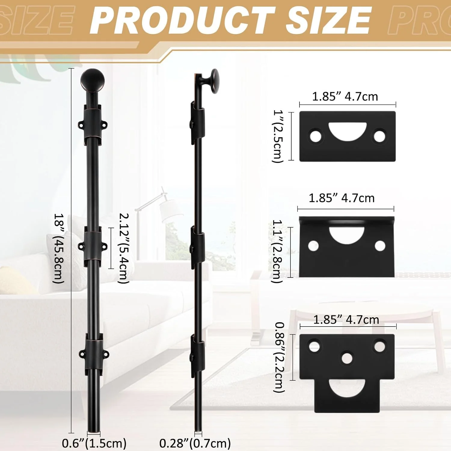 میله قفل درب نی ای 18 اینچی Tandefio، قفل کشویی برنجی سنگین و بادوام برای درب های هلندی، قفل درب زیرشیروانی، قفل درب کشویی انبار، حصار چوبی، درب فلزی، برنزی