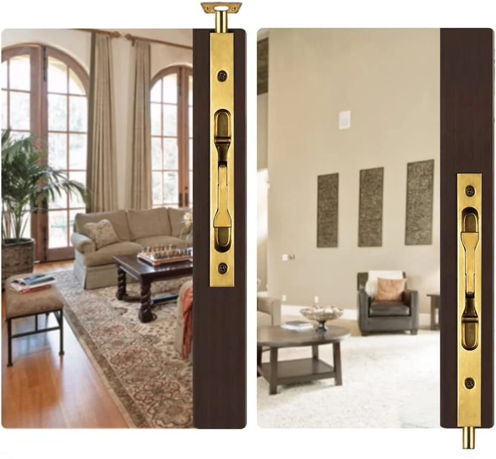 زبانه و قفل مخفی SZhuidaxing szhdxsy، فولاد ضد زنگ 304، طول 254 میلی متر (10 اینچ)، قفل زبانه امنیتی درب، قفل اهرمی درب دوبل، قفل کشویی درب فرانسوی (2 عددی) (طلایی)