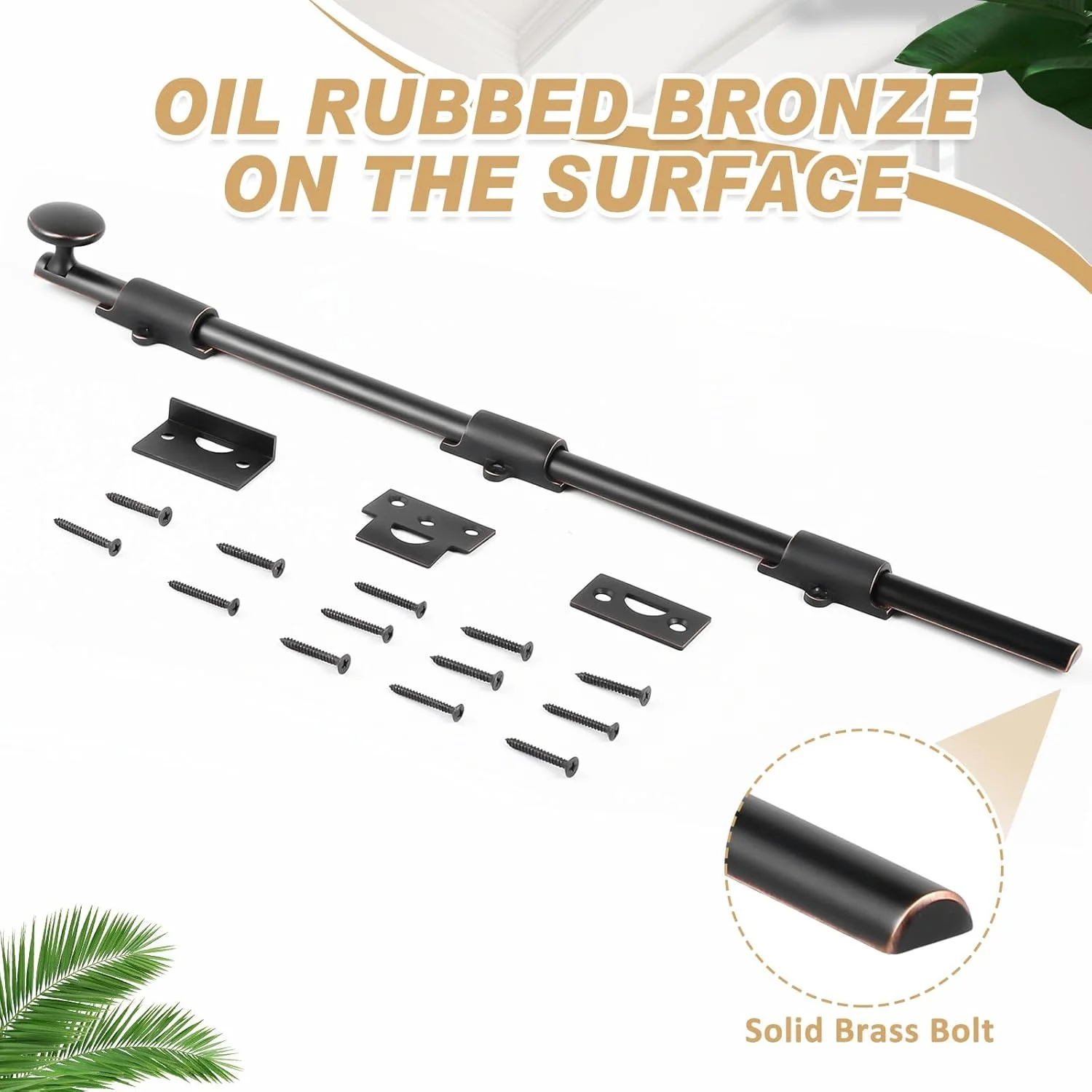 میله قفل درب نی ای 18 اینچی Tandefio، قفل کشویی برنجی سنگین و بادوام برای درب های هلندی، قفل درب زیرشیروانی، قفل درب کشویی انبار، حصار چوبی، درب فلزی، برنزی