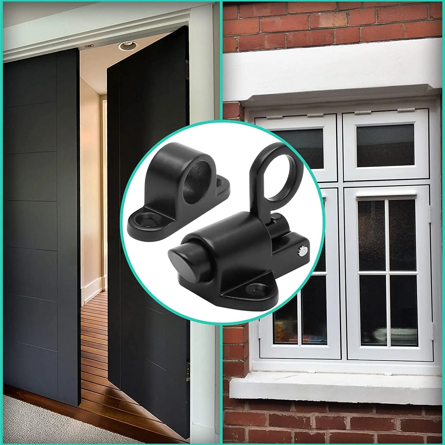 قفل درب فنری خودکار SYOSI، قفل درب، قفل امنیتی، قفل دروازه پنجره اتوماتیک، قفل فنری، قفل درب فنری با حلقه کششی آلیاژ آلومینیوم با پیچ، 4 عدد