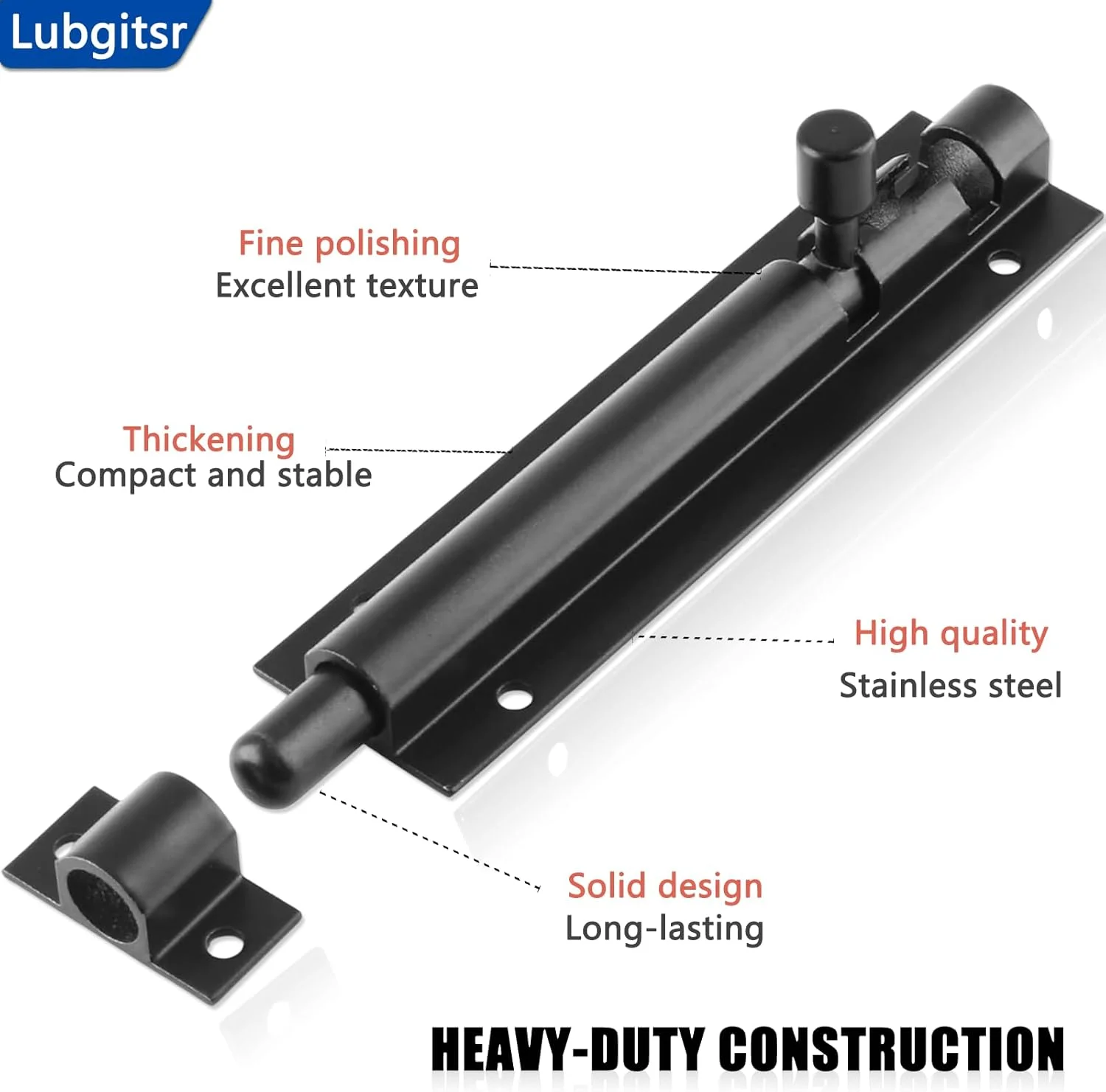 دو عدد قفل زبانه درب، قفل درب انباری، قفل زبانه مشکی سنگین، زبانه مات استیل ضد زنگ قوی با پیچ برای حمام، توالت، انباری، دوش (164 میلی متر/6 اینچ)