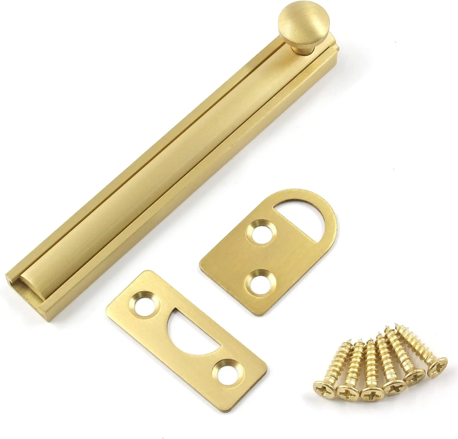 قفل زبانه ای کشویی برنجی SYOSI، قفل درب سنگین و بادوام، قفل سطحی کابینت به همراه پیچ (10 سانتی متر، طلایی مات)