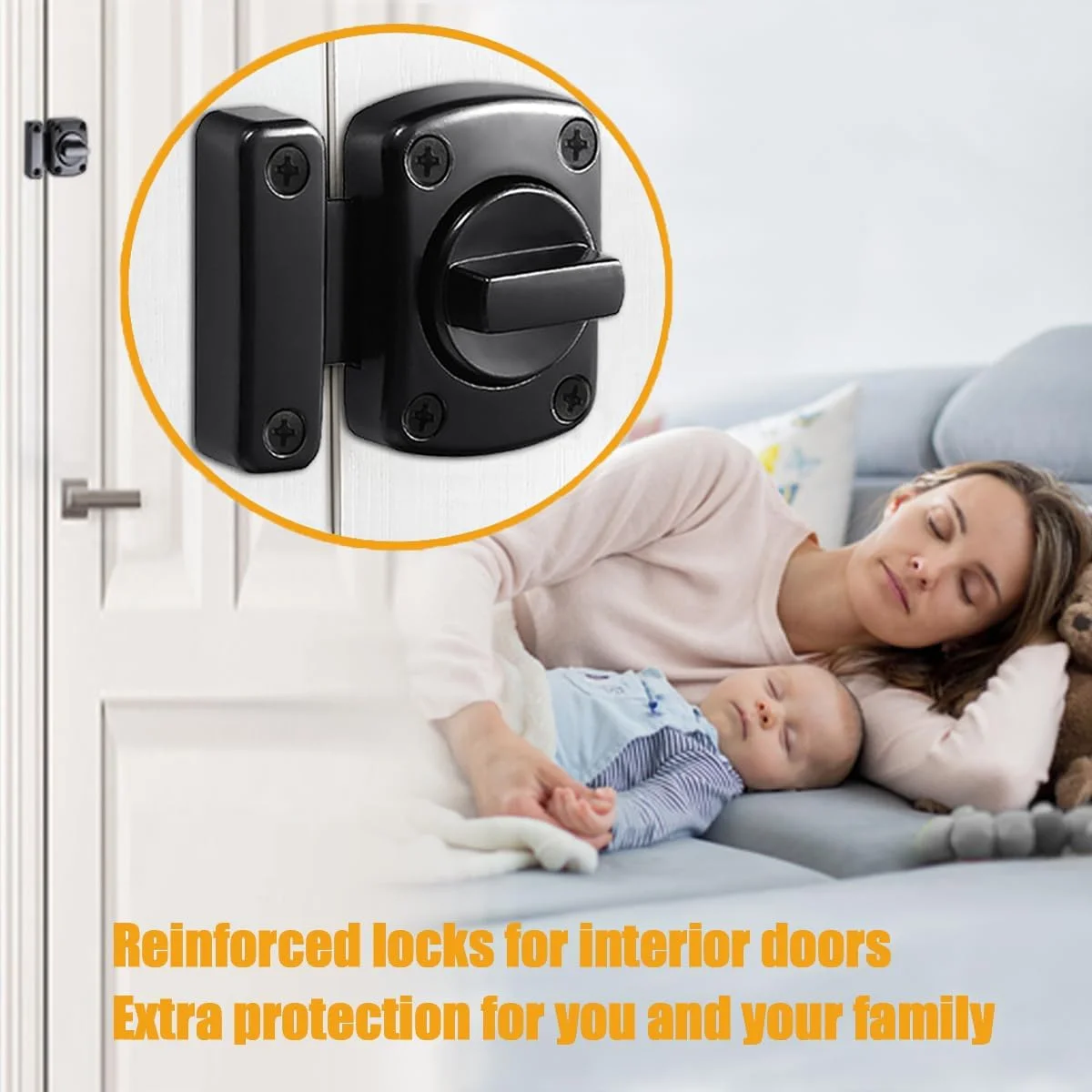 قفل چرخشی درب فرانسوی SWIUKPHE، قفل زبانه درب داخلی، قفل های ایمنی درب تک از داخل، قفل تقویت کننده درب داخلی اتاق خواب، قفل محفظه حمام 180 درجه
