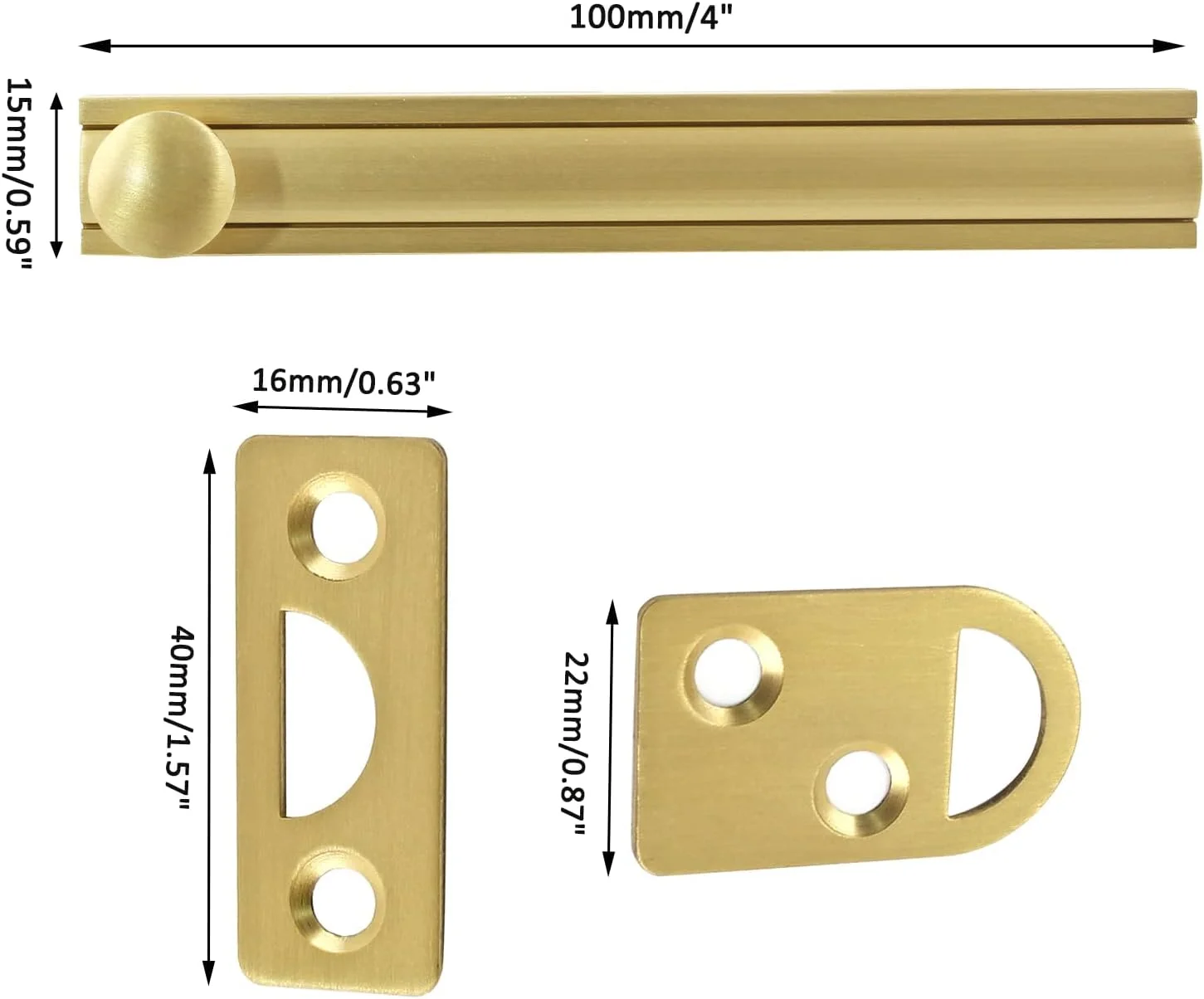 قفل زبانه ای کشویی برنجی SYOSI، قفل درب سنگین و بادوام، قفل سطحی کابینت به همراه پیچ (10 سانتی متر، طلایی مات)