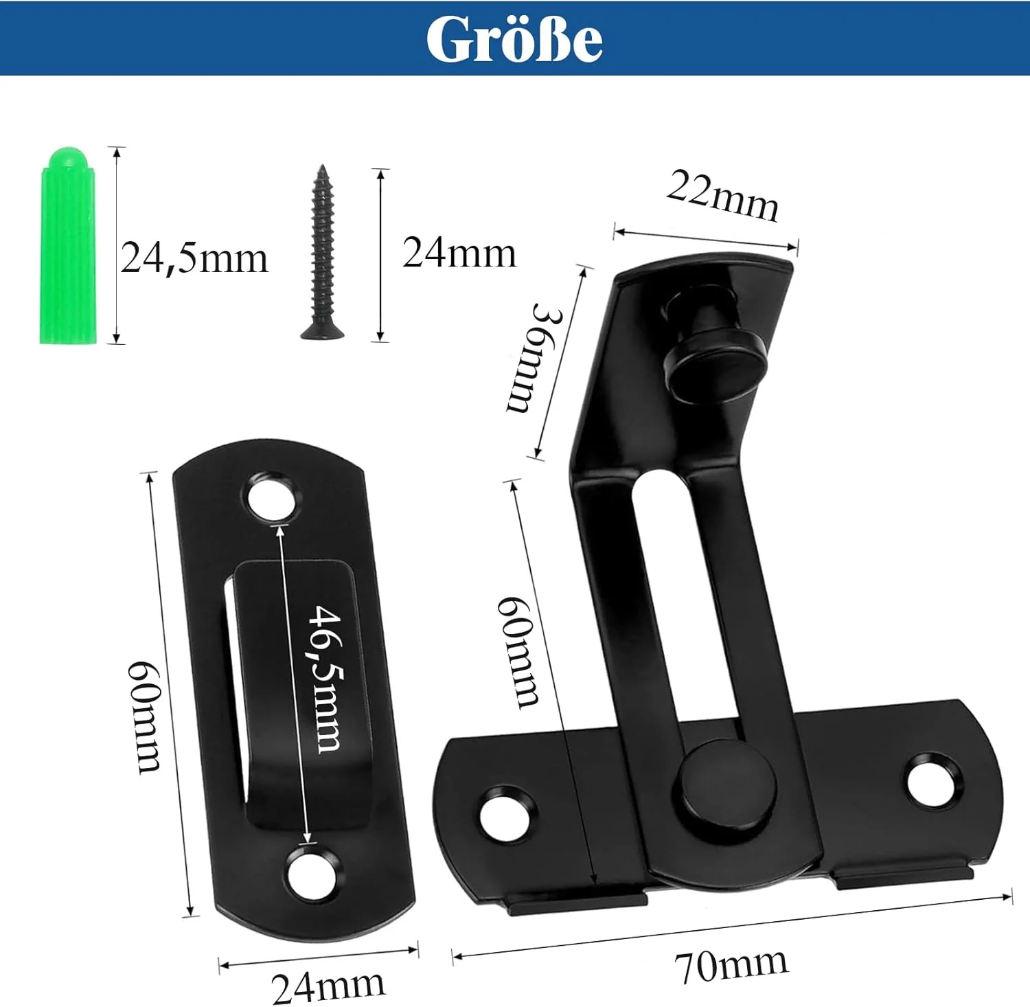 زبانه قفل درب استیل ضد زنگ، مشکی