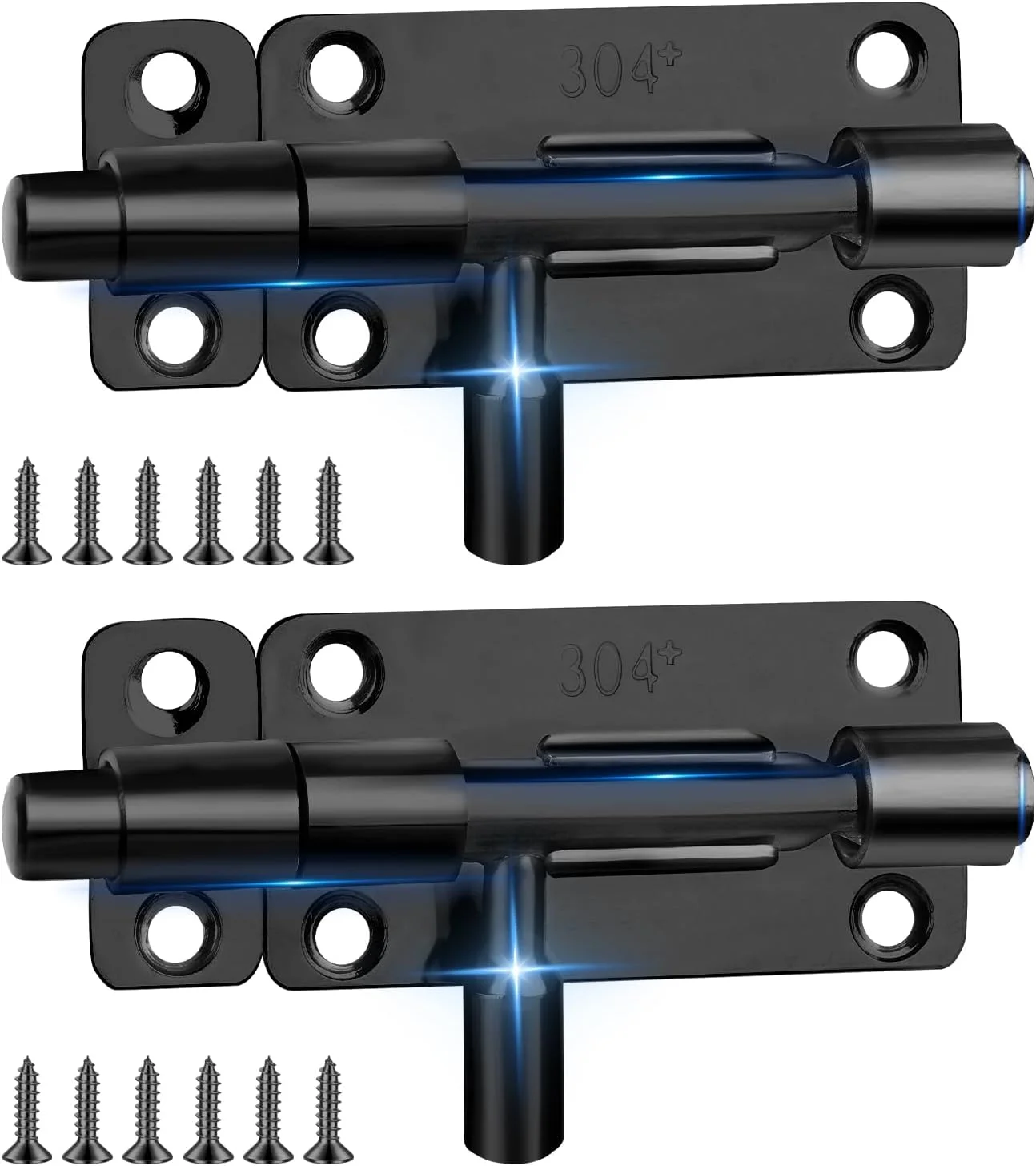 قفل زبانه ای درب استیل ضد زنگ، بسته 2 عددی قفل درب با 12 پیچ، قفل کشویی 4 اینچی، قفل زبانه ای، قفل کشویی مشکی، قفل درب امنیتی داخلی و خارجی برای دروازه، پنجره، حصار