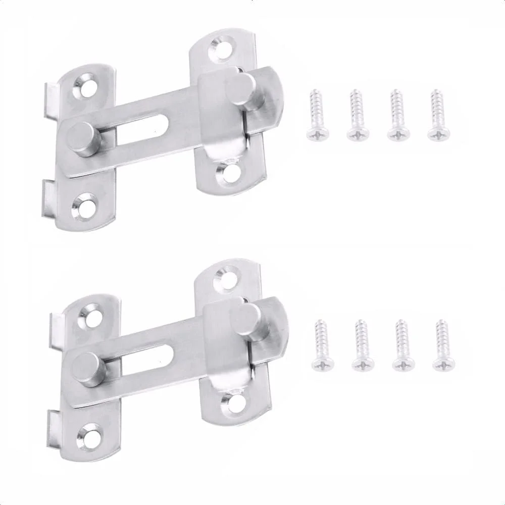 قفل چرخشی درب 2 عددی، قفل های ضامن دار استیل ضد زنگ برای درب، قفس حیوانات خانگی، کمد - 4 اینچ