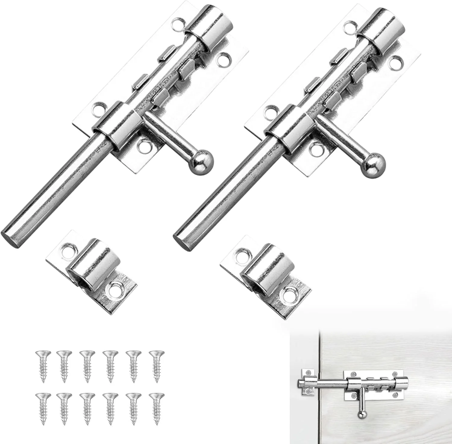 2 عدد قفل زبانه ای درب 5 اینچی، قفل درب دروازه برای دروازه های چوبی، قفل درب استیل ضد زنگ، قفل کشویی سنگین، قفل امنیتی برای حمام، اتاق خواب، درب های باغ