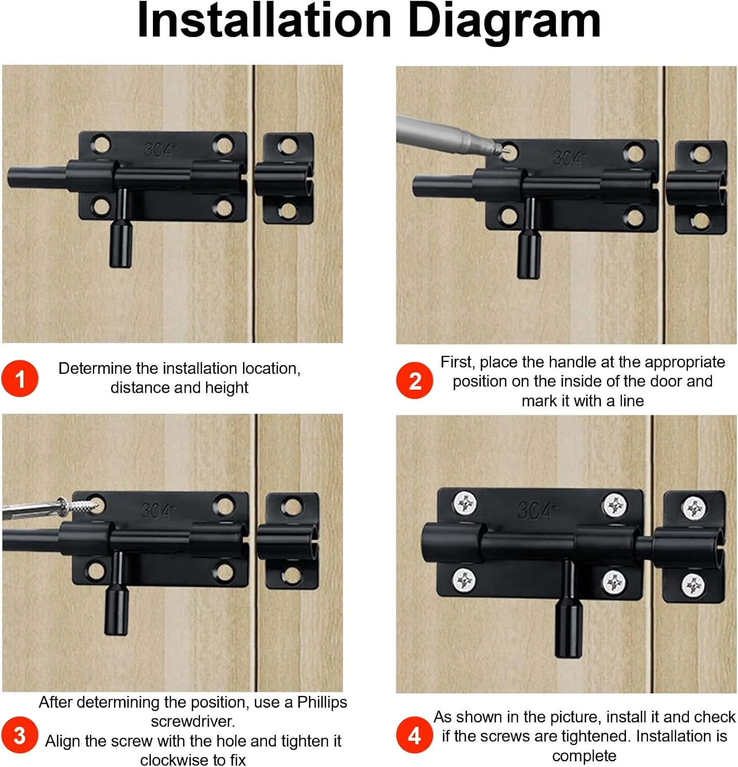 قفل زبانه ای درب استیل ضد زنگ، بسته 2 عددی، قفل کشویی با 12 پیچ، قفل درب، قفل کشویی برای خانه، حیاط، درب باغ، حصار، انبار، پنجره، اتاق خواب