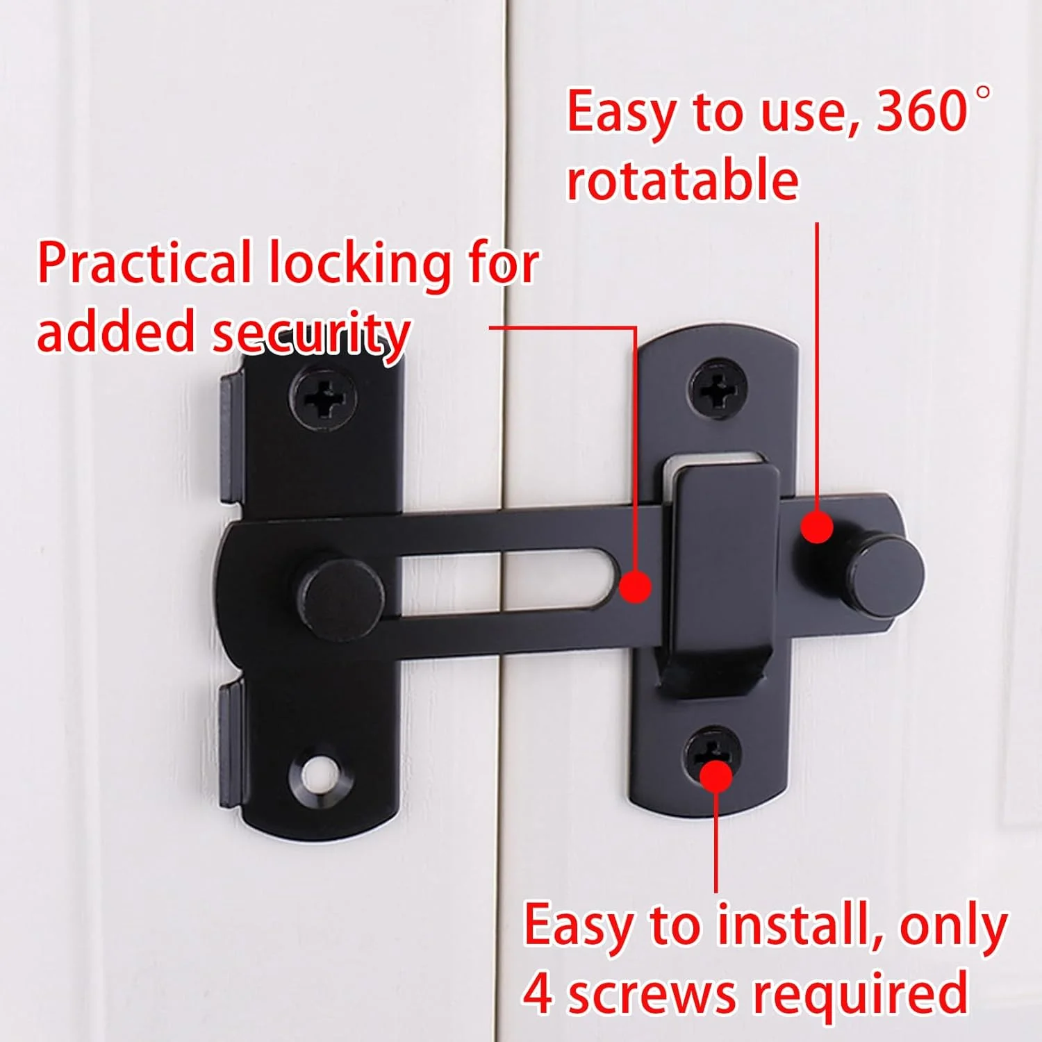 قفل درب ضخیم تر، قفل درب استیل ضد زنگ، قفل درب مشکی، زبانه با پیچ، زبانه کشویی برگشت پذیر، برای گاراژها، باغ ها، حمام ها، پنجره ها، کابینت ها، انبارها (2 عدد)