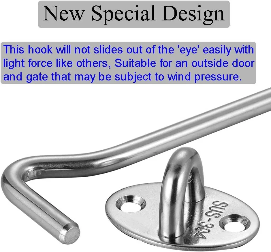 قفل قلاب و چشمی کابین 12 اینچی استیل ضد زنگ 304 سنگین برای سوله، دروازه یا درب گاراژ - CASKIE