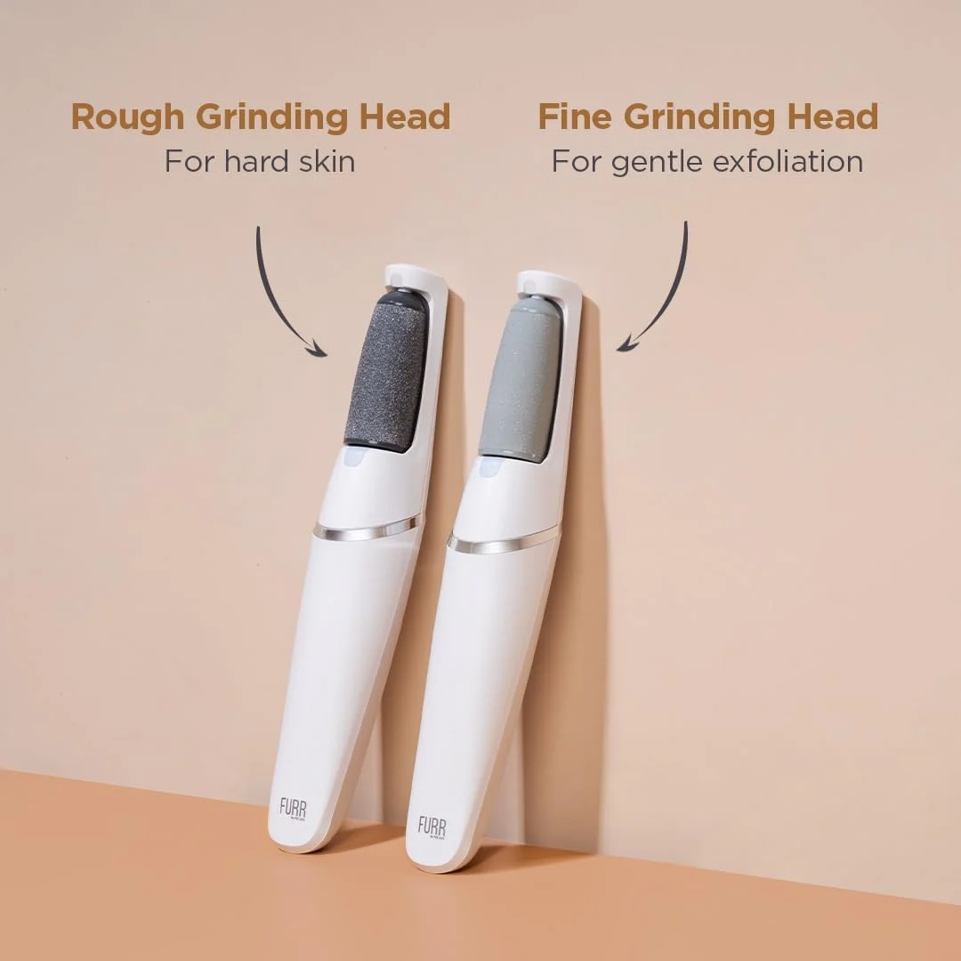 سوهان پدیکور شارژی FURR | از بین برنده پوست مرده پا | 2 حالت سرعت | 2 سری غلتکی برای لایه برداری | 1 سال گارانتی | 1 ساعت عمر باتری | مقاوم در برابر آب