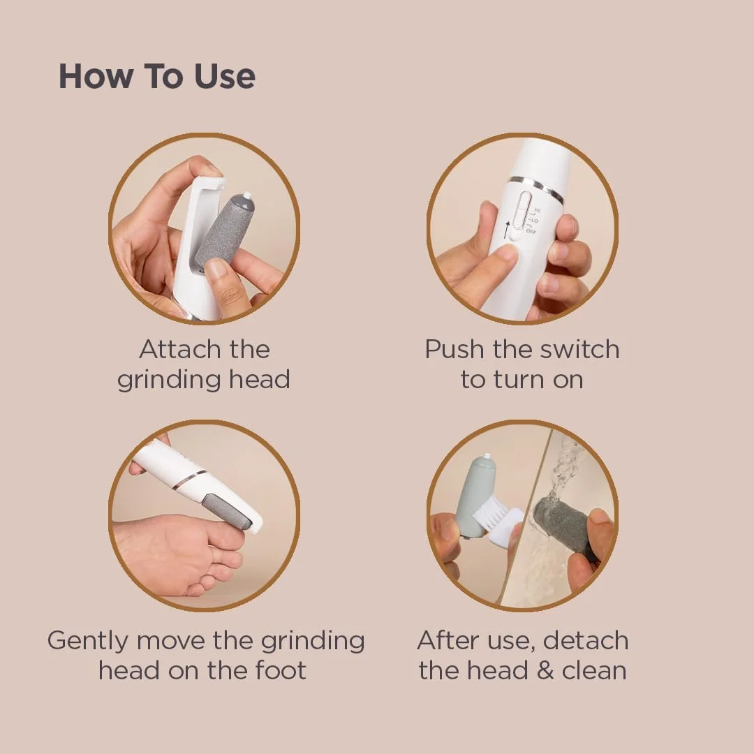 سوهان پدیکور شارژی FURR | از بین برنده پوست مرده پا | 2 حالت سرعت | 2 سری غلتکی برای لایه برداری | 1 سال گارانتی | 1 ساعت عمر باتری | مقاوم در برابر آب