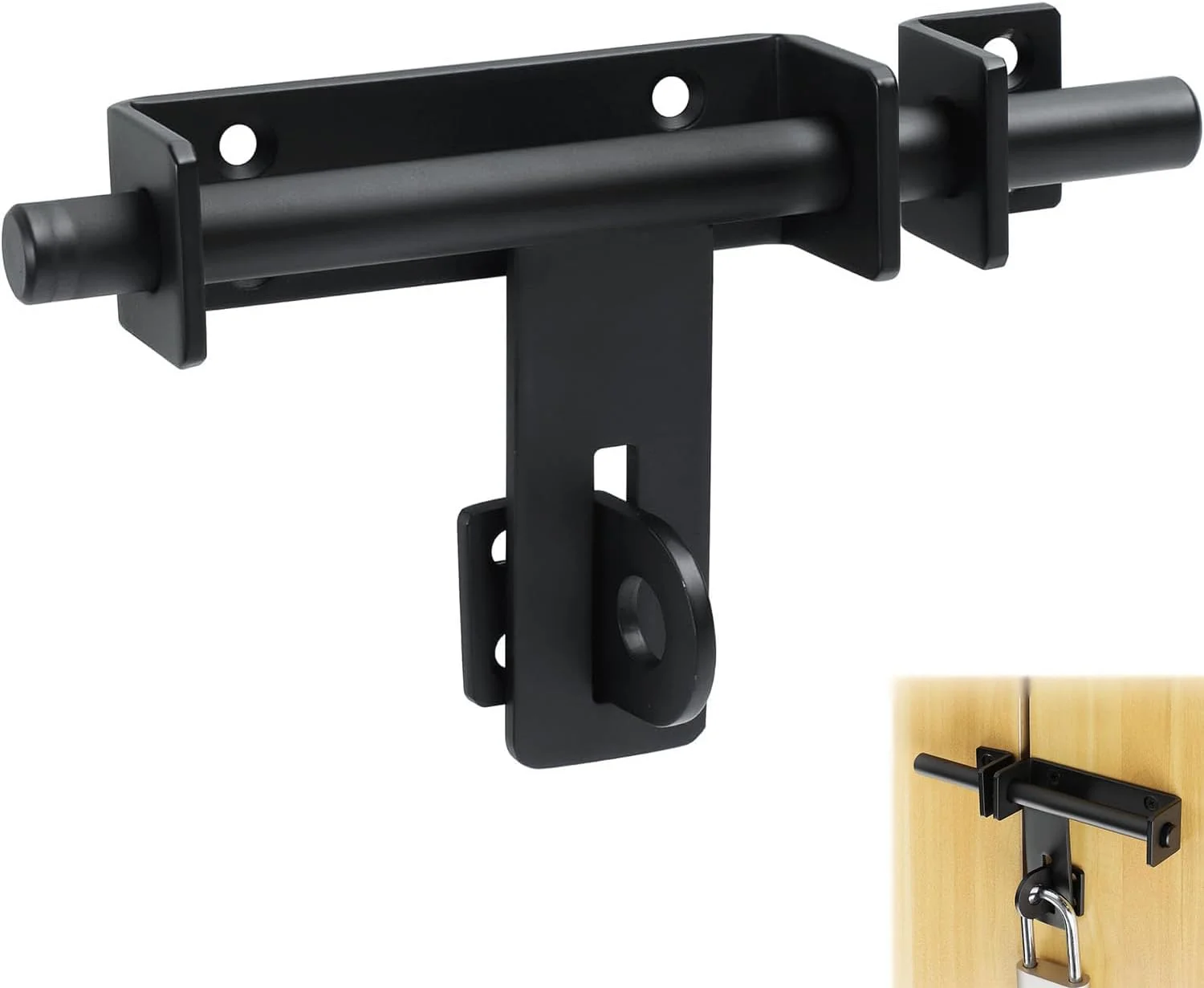 قفل درب استیل ضد زنگ سنگین برای درب های چوبی باغ، طول 160 میلی متر، قطر 13 میلی متر مشکی مات، مکانیزم قفل بادوام (قفل آویز شامل نمی شود)