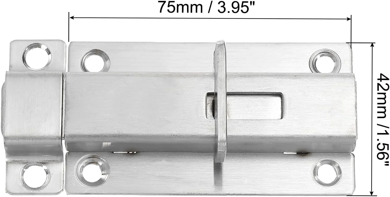 زبانه قفل درب سورسیینگ مپ، 10x4 سانتی متر، قفل کشویی نصب سطحی، قفل استوانه ای کشویی، زبانه های استیل ضد زنگ برای درب کابینت مبلمان، بسته 2 عددی