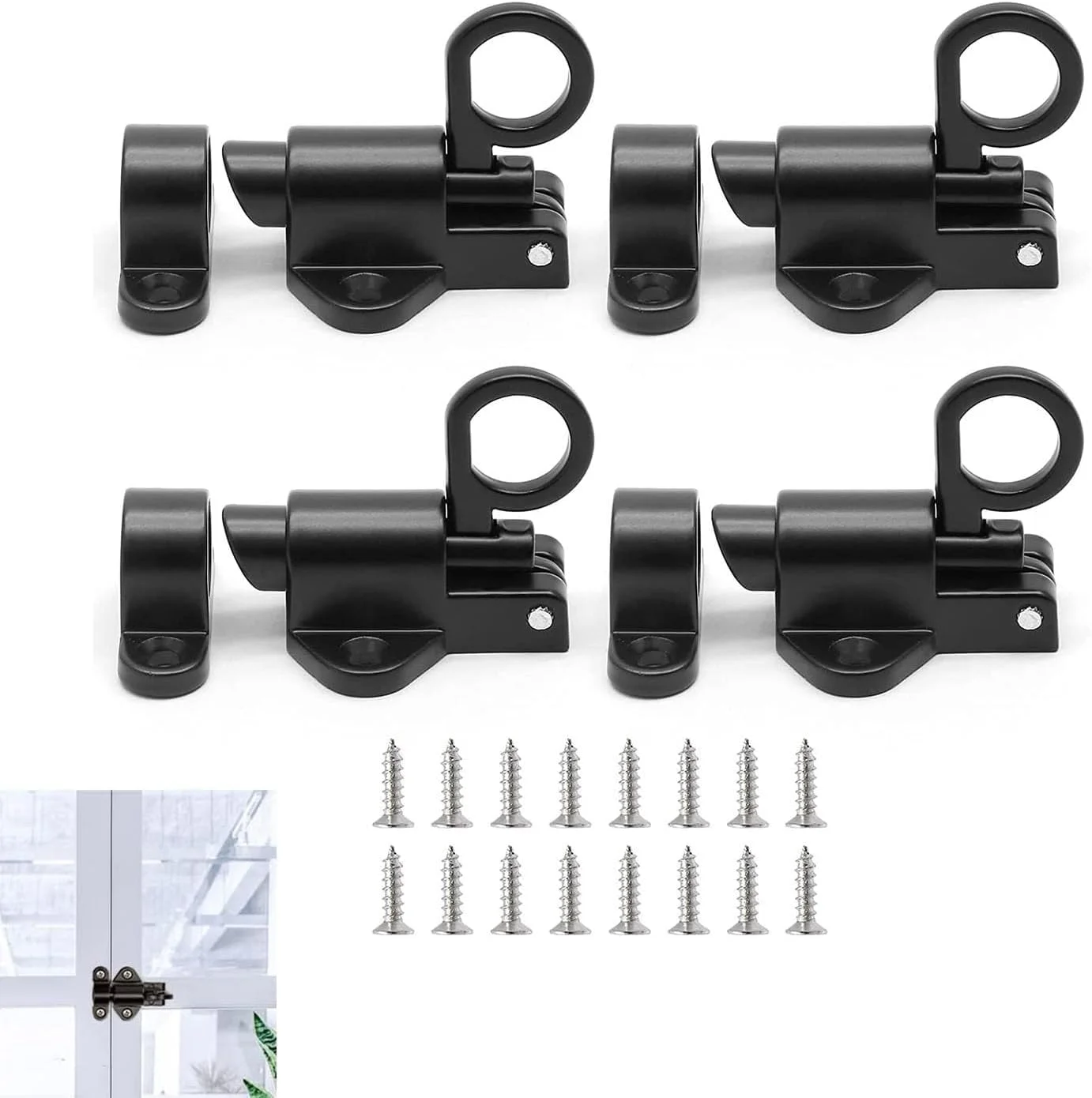 قفل خودکار فنری X، بسته 4 عددی قفل درب مشکی با 12 پیچ نصب، قفل خودکار ایمنی آلیاژ آلومینیوم برای پنجره، قفل خودکار درب برای دروازه، پنجره و کابینت قفل خودکار فنری X، بسته 4 عددی قفل درب مشکی با 12 پیچ نصب، قفل خودکار ایمنی آلیاژ آلومینیوم برای پنجره، قفل خودکار درب برای دروازه، پنجره و کابینت