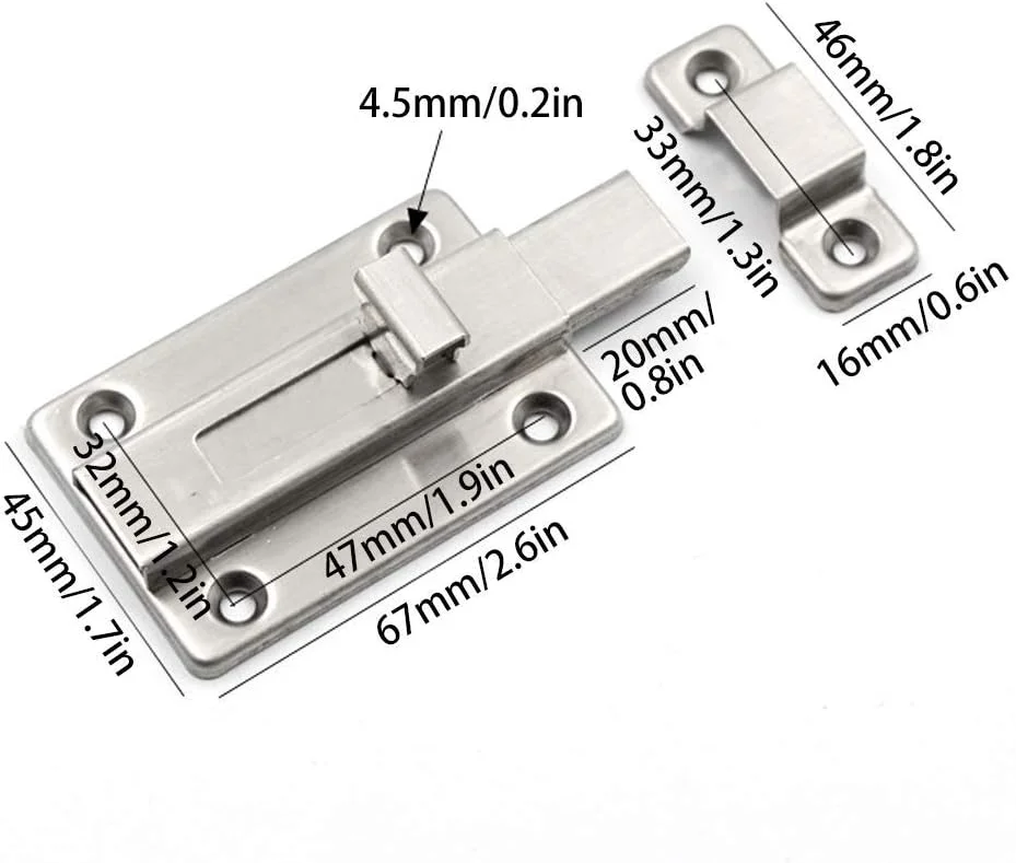 قفل زبانه ای درب استیل ضد زنگ 3 اینچی، قفل کشویی استوانه ای برای انواع درب های داخلی (1 عدد)