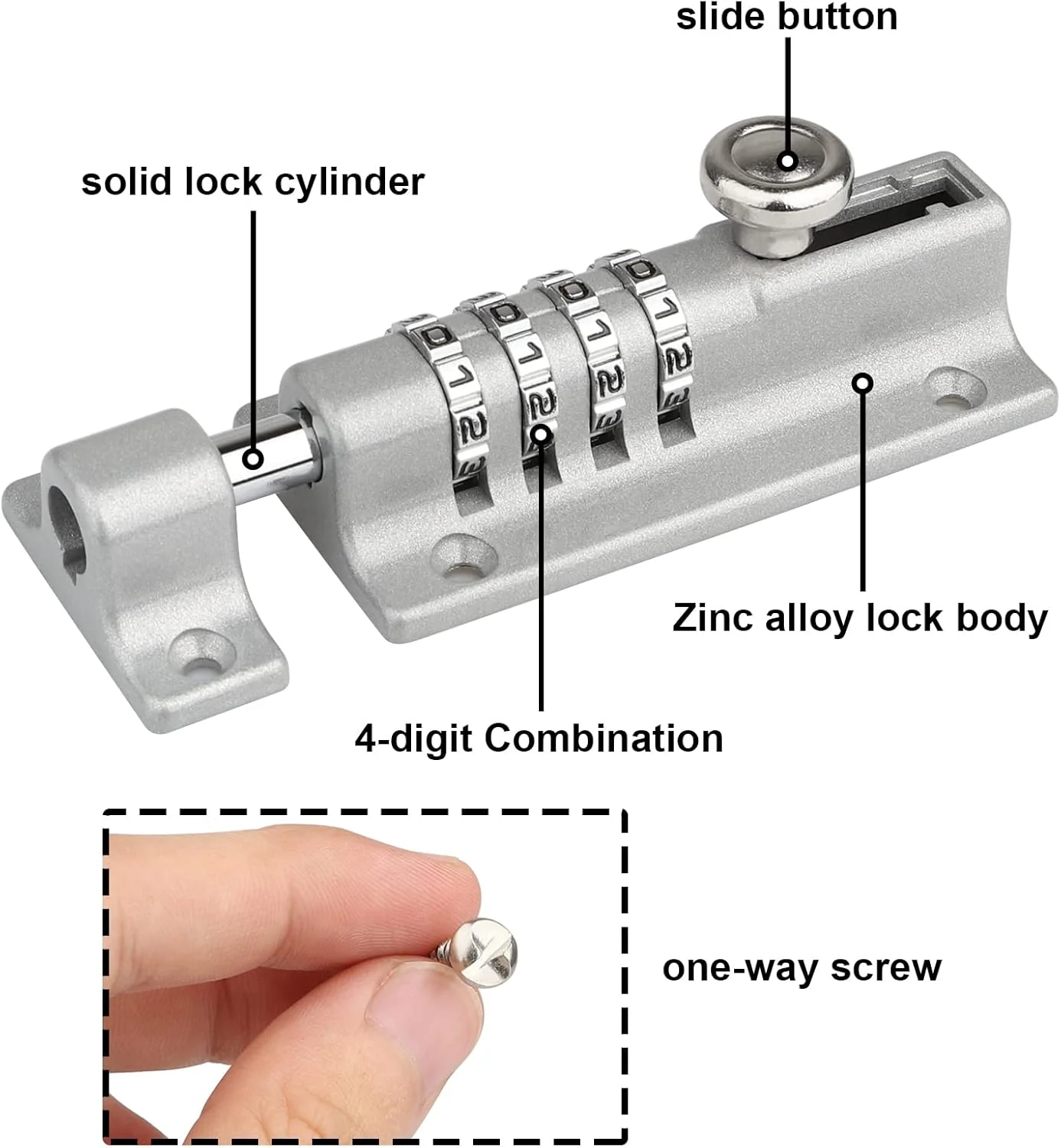 قفل ترکیبی اسپوپال، [ضد آب و ضد سرقت] قفل ترکیبی 120 میلی‌متری با رمز 4 رقمی منحصر به فرد، قفل ضخیم زبانه درب آلیاژ روی جامد برای خانه، دروازه، سوله، گاراژ (نقره‌ای)