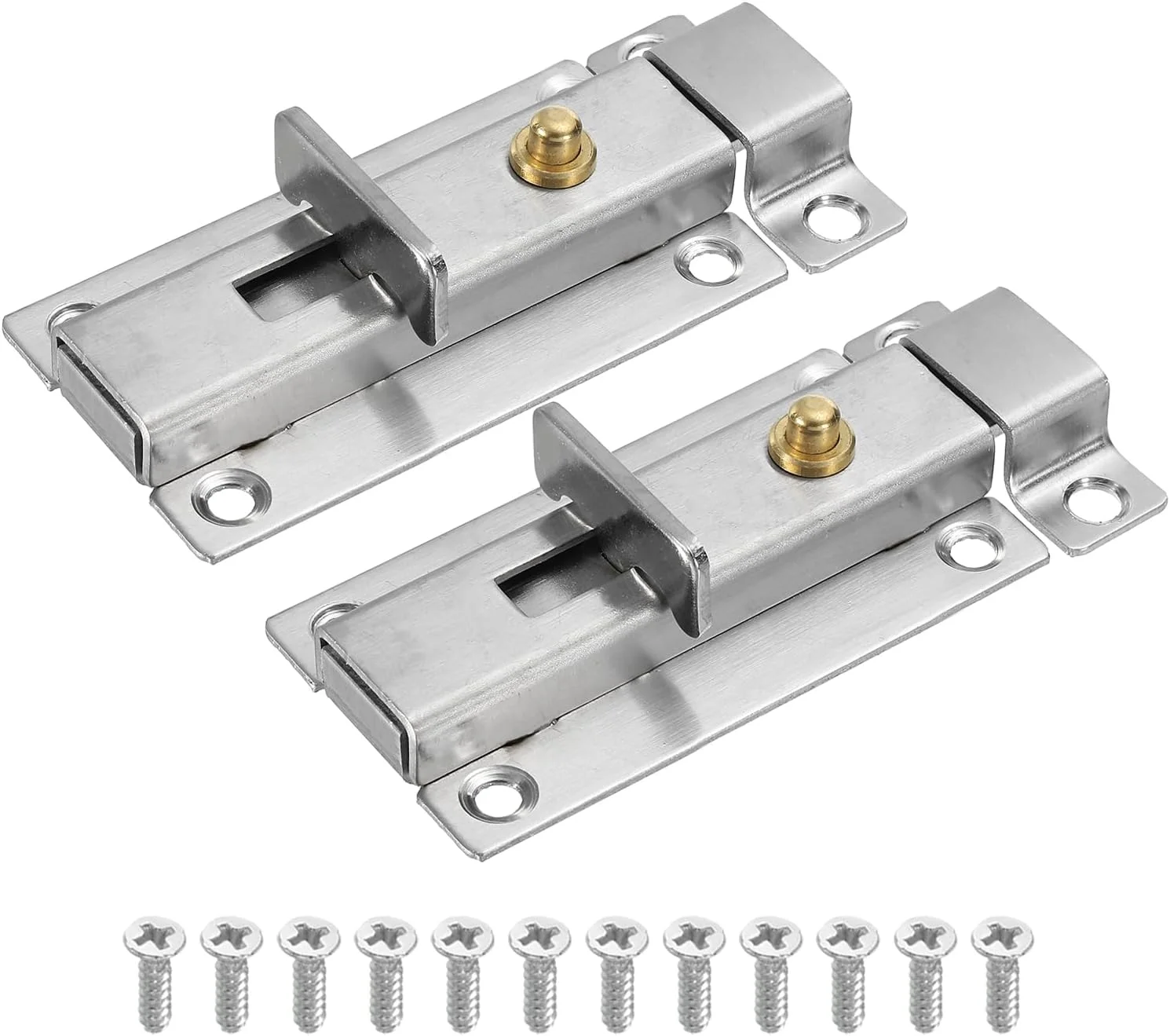زبانه قفل درب سورسیینگ مپ، 10x4 سانتی متر، فنری، نصب سطحی، قفل کشویی، زبانه استیل ضد زنگ برای درب کابینت مبلمان، حصار، بسته 2 عددی