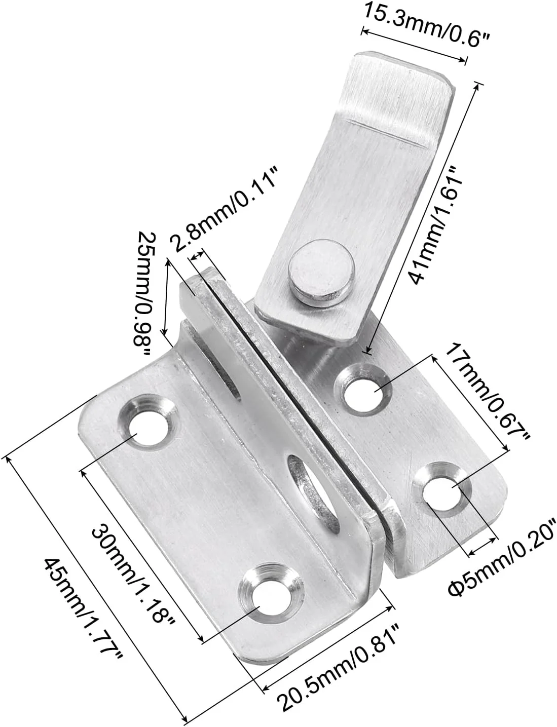 زبانه قفل چرخشی دروازه سورسیینگ مپ، 4 عددی، قفل کشویی استیل ضد زنگ 45 میلی متری با سوراخ قفل برای انبار، قفس حیوانات خانگی، حصار چوبی، پنجره گاراژ (بازشو راست، نقره ای)