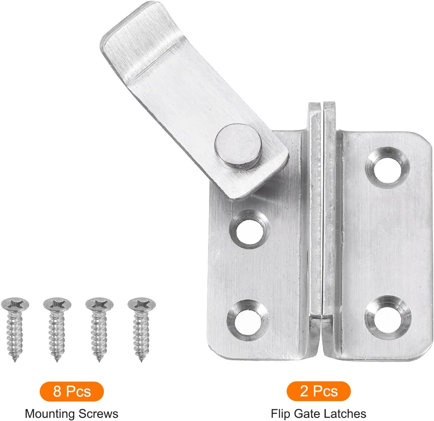 قفل زبانه ای چرخشی دروازه سورسیینگ مپ 2 عددی، قفل کشویی 45 میلی متری استیل ضد زنگ با سوراخ قفل برای انبار کابینت قفس حیوانات خانگی حصار چوبی پنجره گاراژ (باز به چپ، نقره ای)