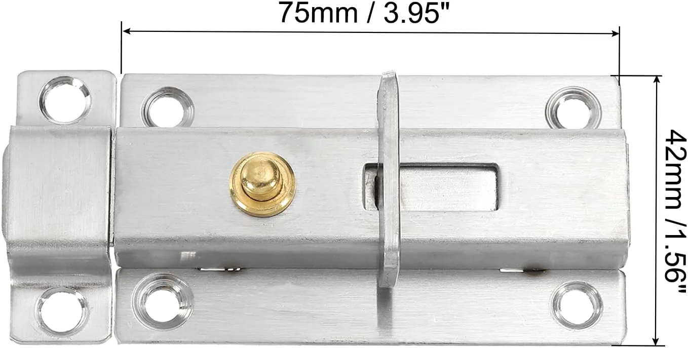 زبانه قفل درب سورسیینگ مپ، 10x4 سانتی متر، فنری، نصب سطحی، قفل کشویی، زبانه استیل ضد زنگ برای درب کابینت مبلمان، حصار، بسته 2 عددی