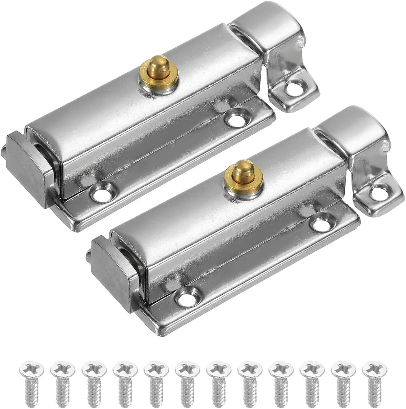 زبانه فنری قفل شونده سورسیینگ مپ، 7.3 در 3 سانتی متر، قفل کشویی ایمنی درب با دکمه، قفل داخلی درب، قفل کشویی میله ای با پیچ، کابینت مبلمان نقره ای، بسته 2 عددی