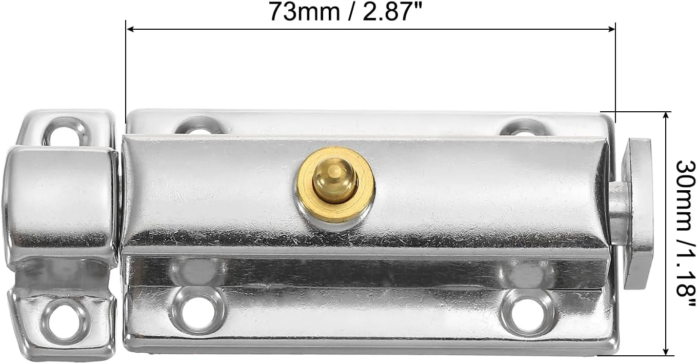 زبانه فنری قفل شونده سورسیینگ مپ، 7.3 در 3 سانتی متر، قفل کشویی ایمنی درب با دکمه، قفل داخلی درب، قفل کشویی میله ای با پیچ، کابینت مبلمان نقره ای، بسته 2 عددی