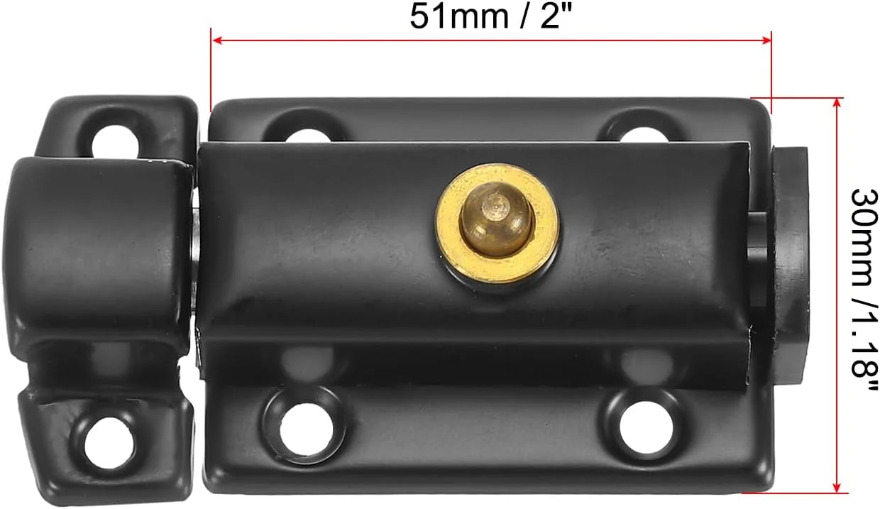 سورسینگ مپ پین ضامن فنری 5.08x3 سانتیمتر قفل کشویی ایمنی درب با دکمه قفل داخلی درب قفل کشویی با پیچ و مهره کابینت مبلمان مشکی، بسته 2 عددی