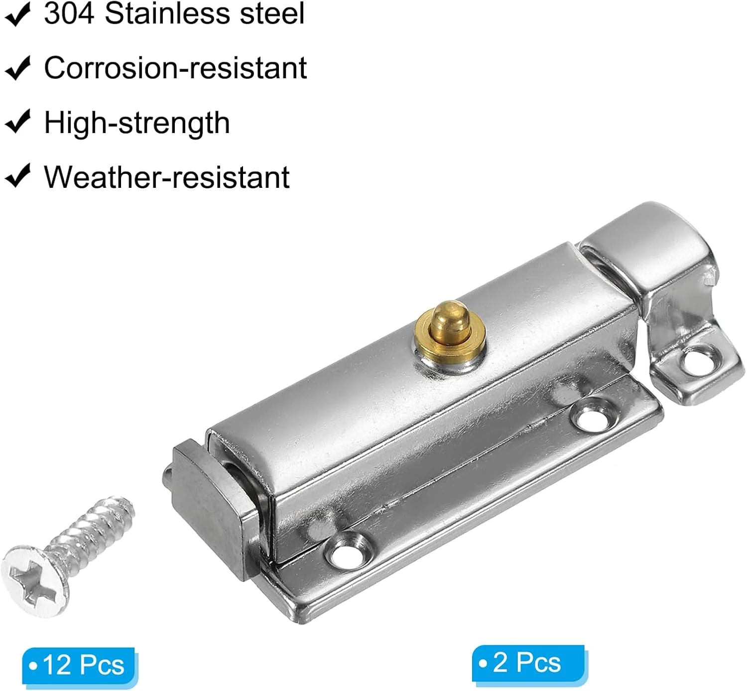 زبانه فنری قفل شونده سورسیینگ مپ، 7.3 در 3 سانتی متر، قفل کشویی ایمنی درب با دکمه، قفل داخلی درب، قفل کشویی میله ای با پیچ، کابینت مبلمان نقره ای، بسته 2 عددی