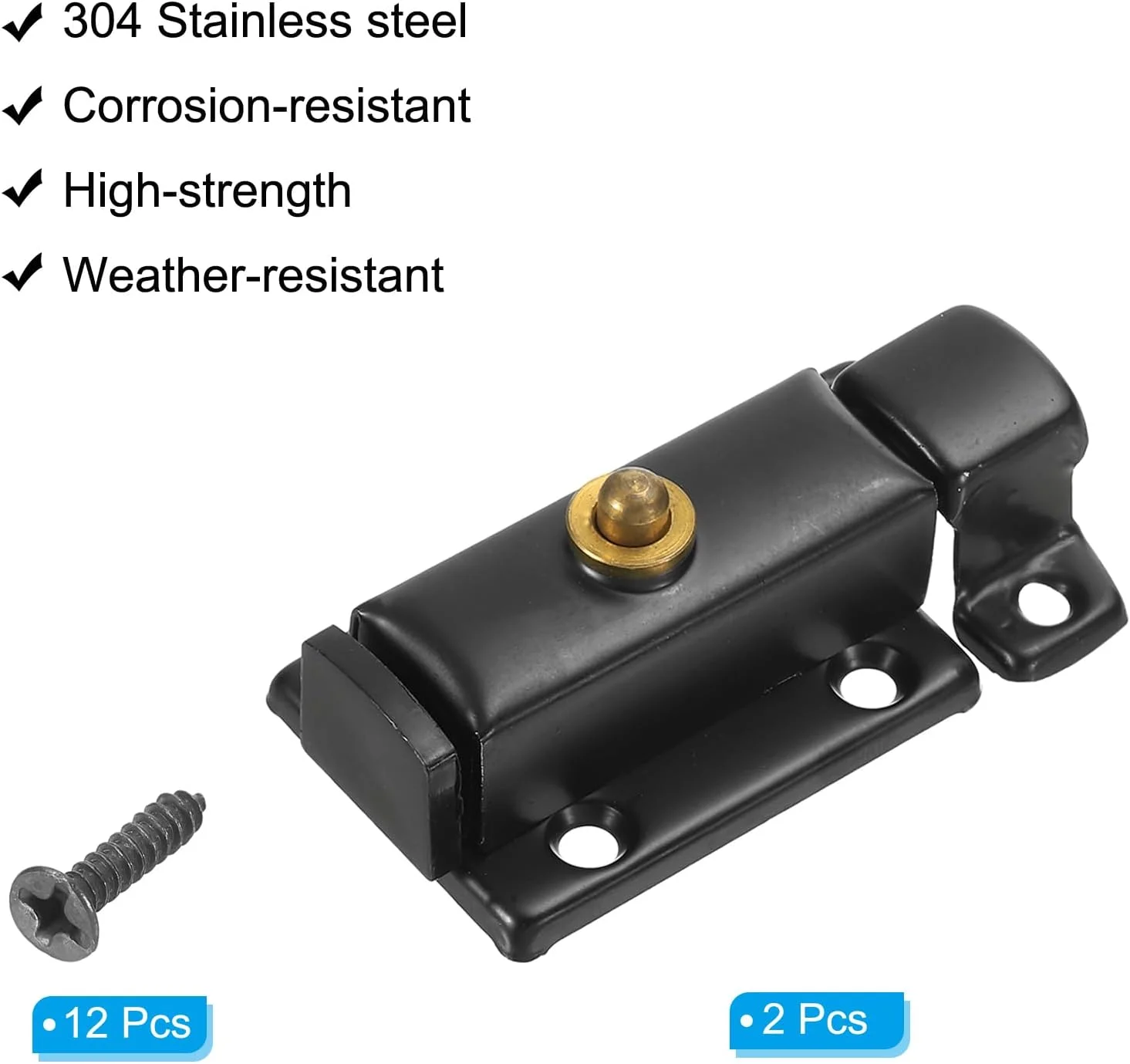 سورسینگ مپ پین ضامن فنری 5.08x3 سانتیمتر قفل کشویی ایمنی درب با دکمه قفل داخلی درب قفل کشویی با پیچ و مهره کابینت مبلمان مشکی، بسته 2 عددی