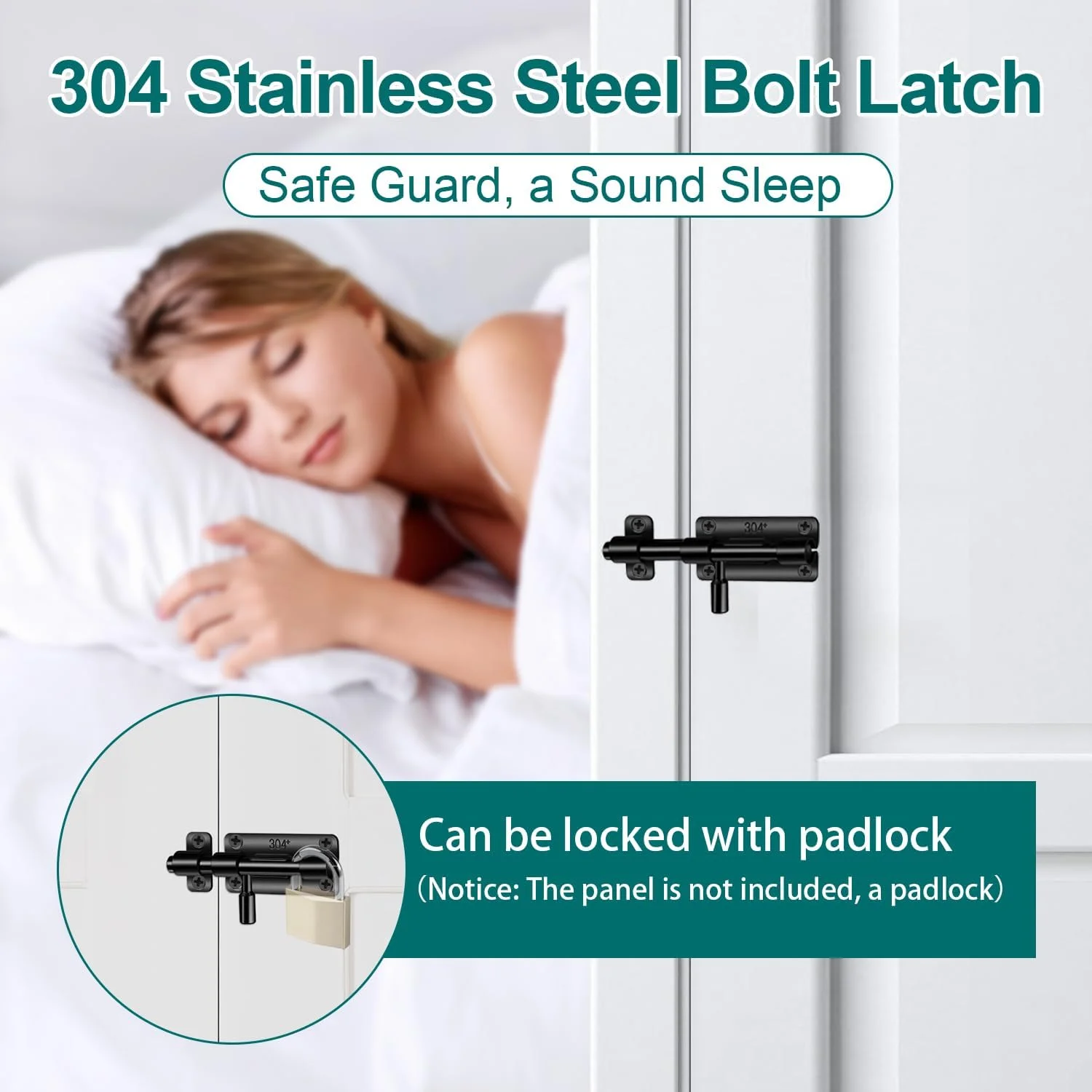 بسته 2 عددی قفل زبانه کشویی درب مشکی، قفل زبانه استیل ضد زنگ 304 برای دروازه های کشویی به همراه 12 پیچ و پیچ گوشتی برای حمام، سوله، اتاق خواب، باغ