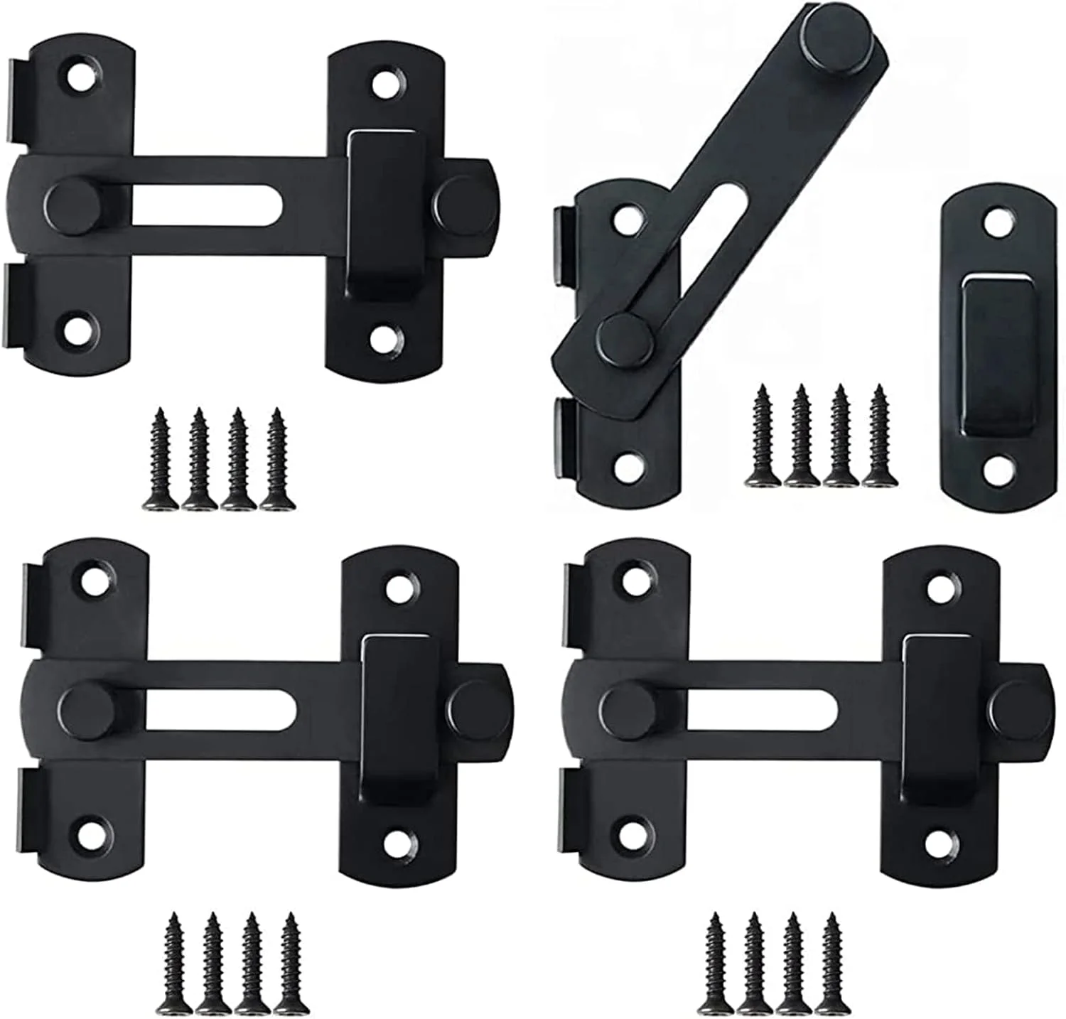 قفل درب کشویی انبار، قفل درب استیل ضد زنگ 4 اینچی با پیچ، قفل چرخشی 180 درجه ایمنی درب برای اتاق خانه کابینت گاراژ بیرونی پنجره باغ کمد حمام (4 عدد)