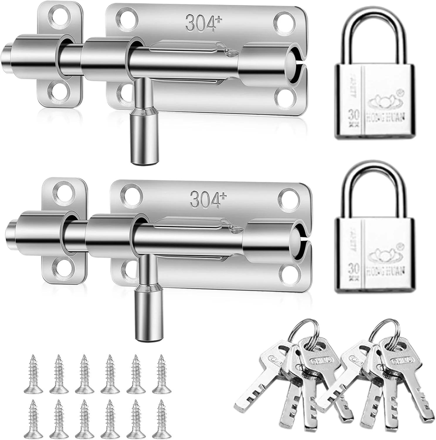 دو عدد قفل درب، قفل کشویی درب، قفل کوچک، قفل استیل ضد زنگ، قفل کشویی درب حیاط، قفل برای حمام، اتاق خواب، درب باغ، قفل