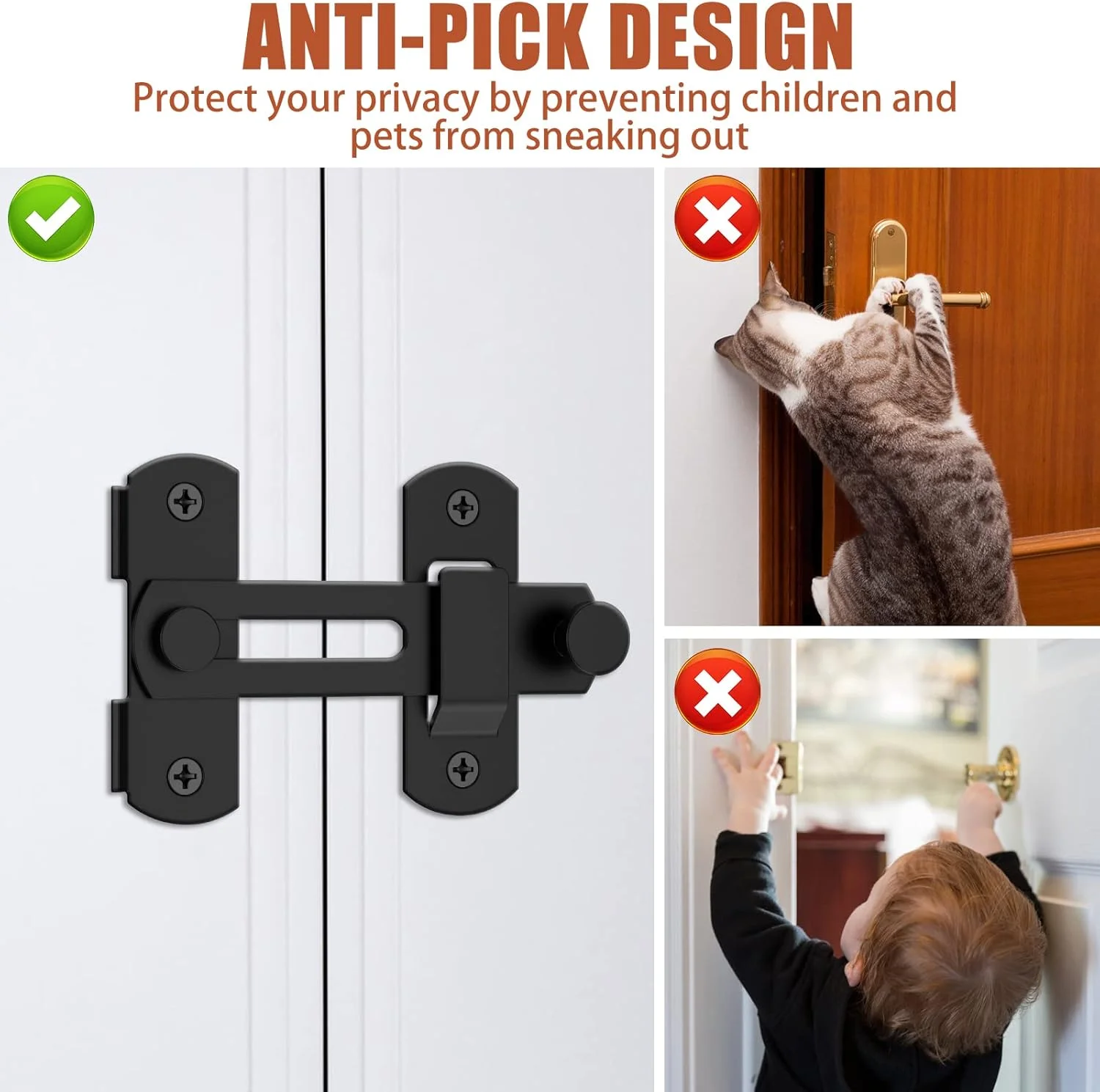 قفل درب کشویی 4 عددی، قفل های چرخشی استیل ضد زنگ 180 درجه، سگک درب انبار، قفل کوچک ضخیم دروازه، قفل زبانه ایمنی درب برای درب کابینت کمد حصار -RLA