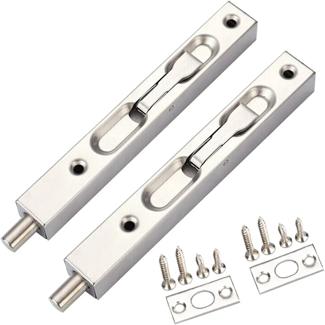 قفل زبانه ای درب 6 اینچی، قفل کشویی درب، قفل توکار برای درب دوتایی، قفل امنیتی فنری قوی، اهرم محافظ ایمنی درب، قفل زبانه استیل ضد زنگ (2 عدد)