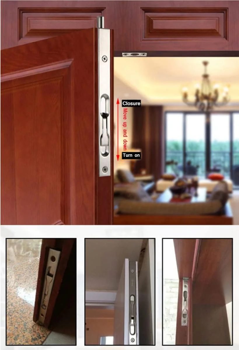 قفل زبانه ای درب 6 اینچی، قفل کشویی درب، قفل توکار برای درب دوتایی، قفل امنیتی فنری قوی، اهرم محافظ ایمنی درب، قفل زبانه استیل ضد زنگ (2 عدد)