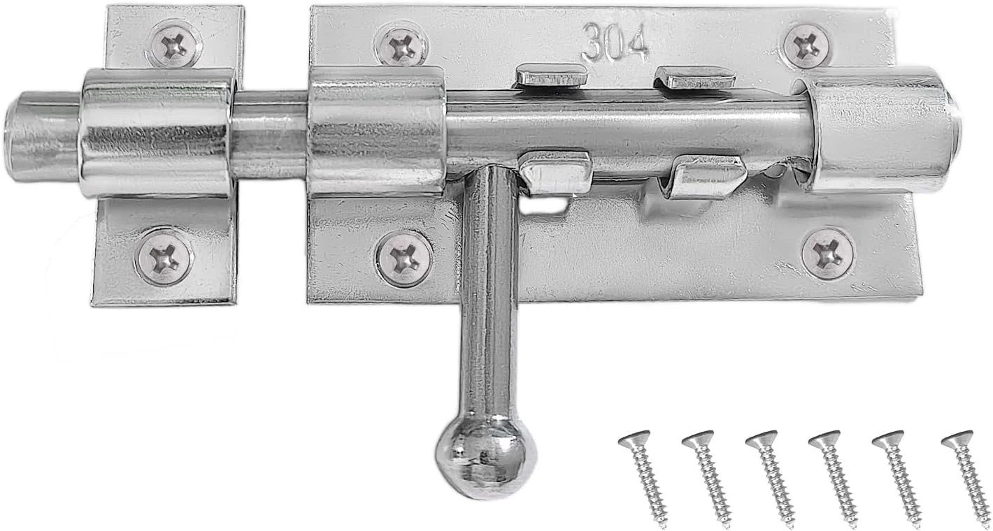 قفل کشویی درب، قفل کشویی استیل ضد زنگ 304 نقره ای، 4 اینچی