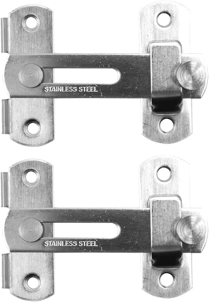 Shiwaki 2 عدد قفل درب استیل ضد زنگ، قفل چرخشی، قفل ایمنی درب (نقره ای برس خورده)