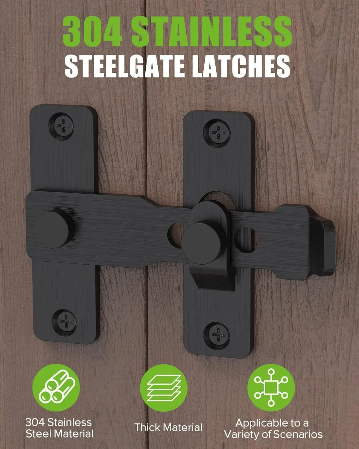 قفل درب انبار Silk Route، قفل چرخشی دروازه، قفل زبانه درب ایمنی سنگین 304 فولاد ضد زنگ برای قفل درب کشویی انبار، حصار، باغ، حمام، فضای باز، سوله، درب گاراژ (مشکی)