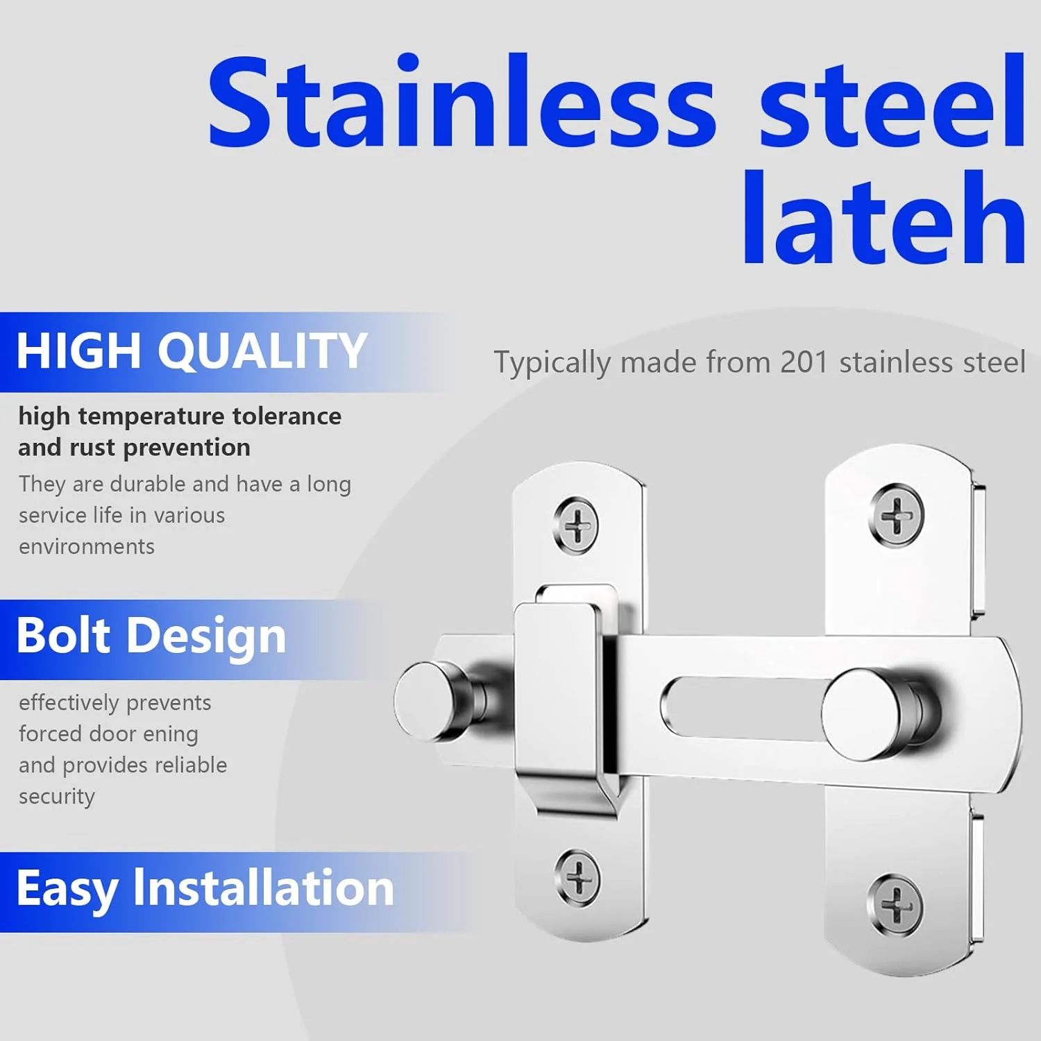قفل درب کشویی انبار - مجموعه 2 عددی قفل و بست استیل ضد زنگ TRACOMPAN، قفل دروازه، قفل درب حمام، قفل امنیتی گاراژ برای استفاده در داخل/خارج از منزل (نقره ای، طراحی کشویی چرخشی 180 درجه، 4 اینچ)