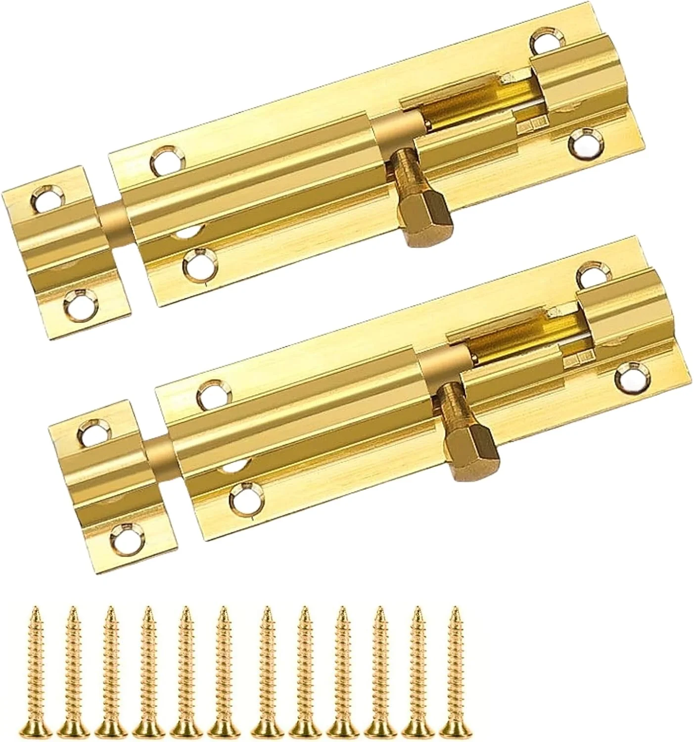 SHIZHENFU 2 عدد قفل زبانه درب، قفل برجک درب انبار، قفل درب سنگین مشکی، قفل کشویی درب، قفل امنیتی با پیچ ​​برای درب داخلی، انبار، حمام، توالت، انبار (طلایی، 3 اینچ)