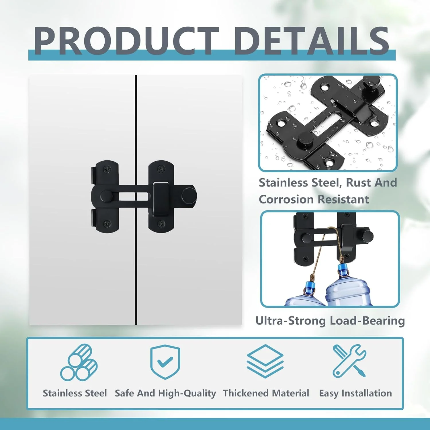 قفل درب کشویی انبار 2 عددی، قفل درب چوبی باغی، قفل استیل ضد زنگ، سگک قفل کشویی چرخشی، سخت افزار قفل درب ایمنی 180 درجه برای درب های چوبی، درب حصار، کابینت