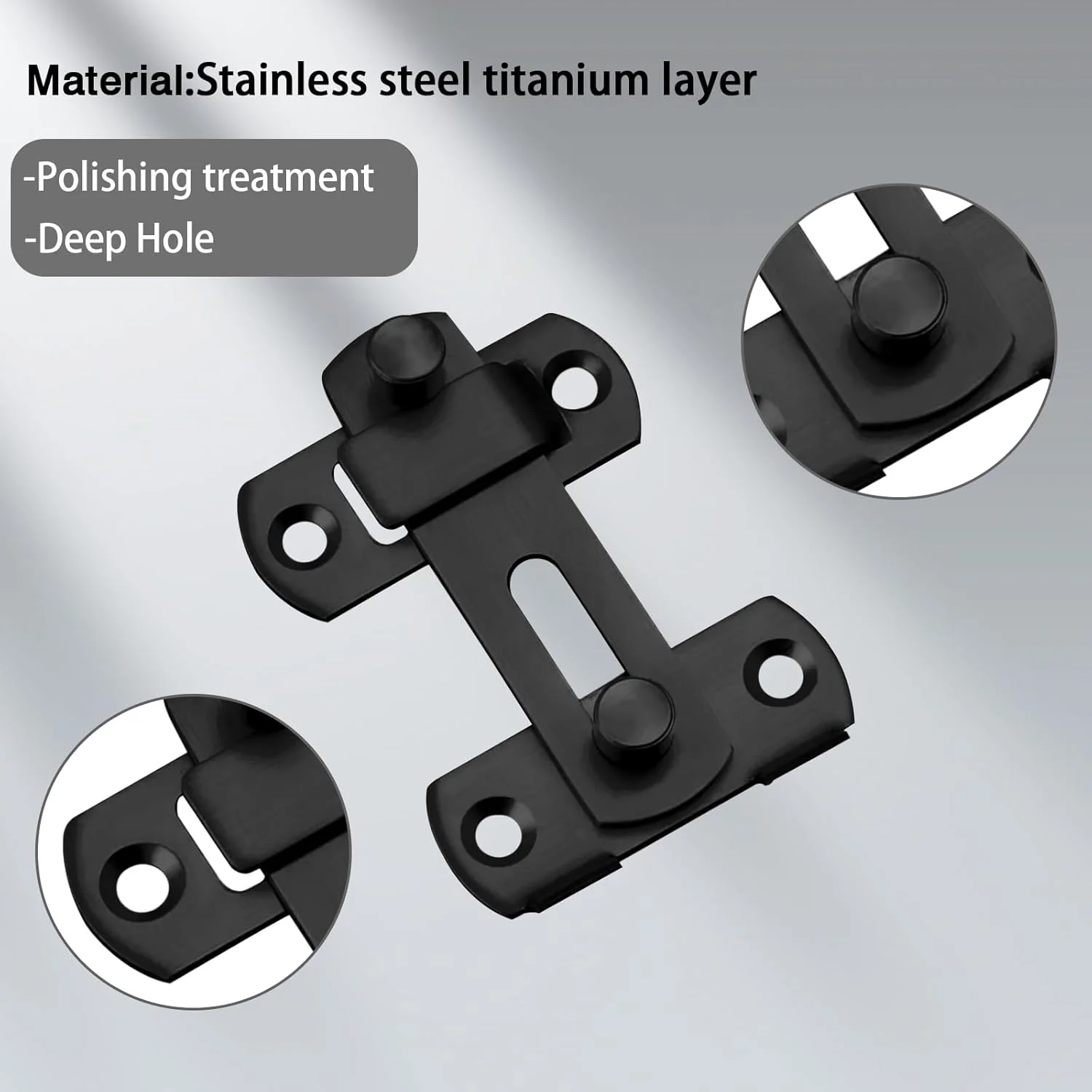 قفل درب کشویی انبار 180 درجه چرخان، بسته 4 عددی، قفل 4 اینچی استیل ضد زنگ، قفل ایمنی دروازه کوچک مشکی برای باغ و حمام