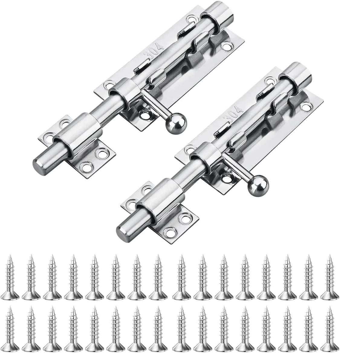 شانهل بسته 2 عددی قفل درب 6 اینچی، قفل کشویی درب از جنس استنلس استیل 304 با پیچ ​​برای حمام، اتاق خواب، سوله، باغ، توالت، 6 اینچ