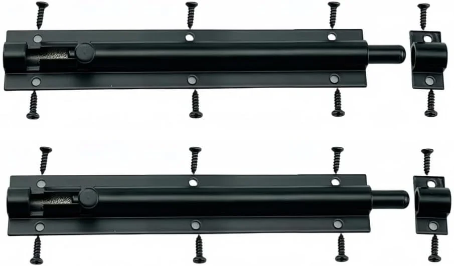 قفل درب SHIZHENFU، 2 عدد قفل زبانه ای درب، قفل کشویی سنگین مشکی، قفل امنیتی درب با پیچ ​​برای درب داخلی، انبار، حمام، توالت، انبار (15 سانتی متر)