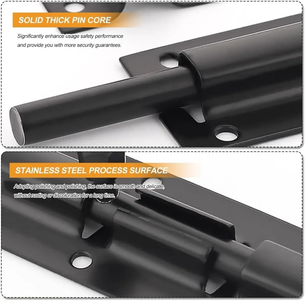 قفل درب SHIZHENFU، 2 عدد قفل زبانه ای درب، قفل کشویی سنگین مشکی، قفل امنیتی درب با پیچ ​​برای درب داخلی، انبار، حمام، توالت، انبار (15 سانتی متر)