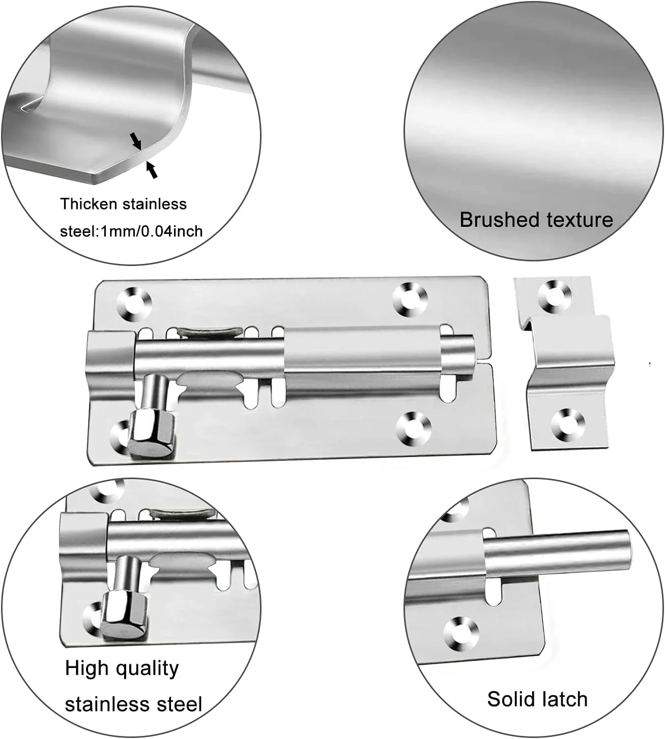 قفل درب کشویی NC، 2 عدد قفل زبانه امنیتی درب، قفل زبانه کشویی 3 اینچی با پیچ، قفل درب کشویی استیل ضد زنگ - مناسب برای حمام، توالت، سوله، دوش، اتاق خواب، باغ