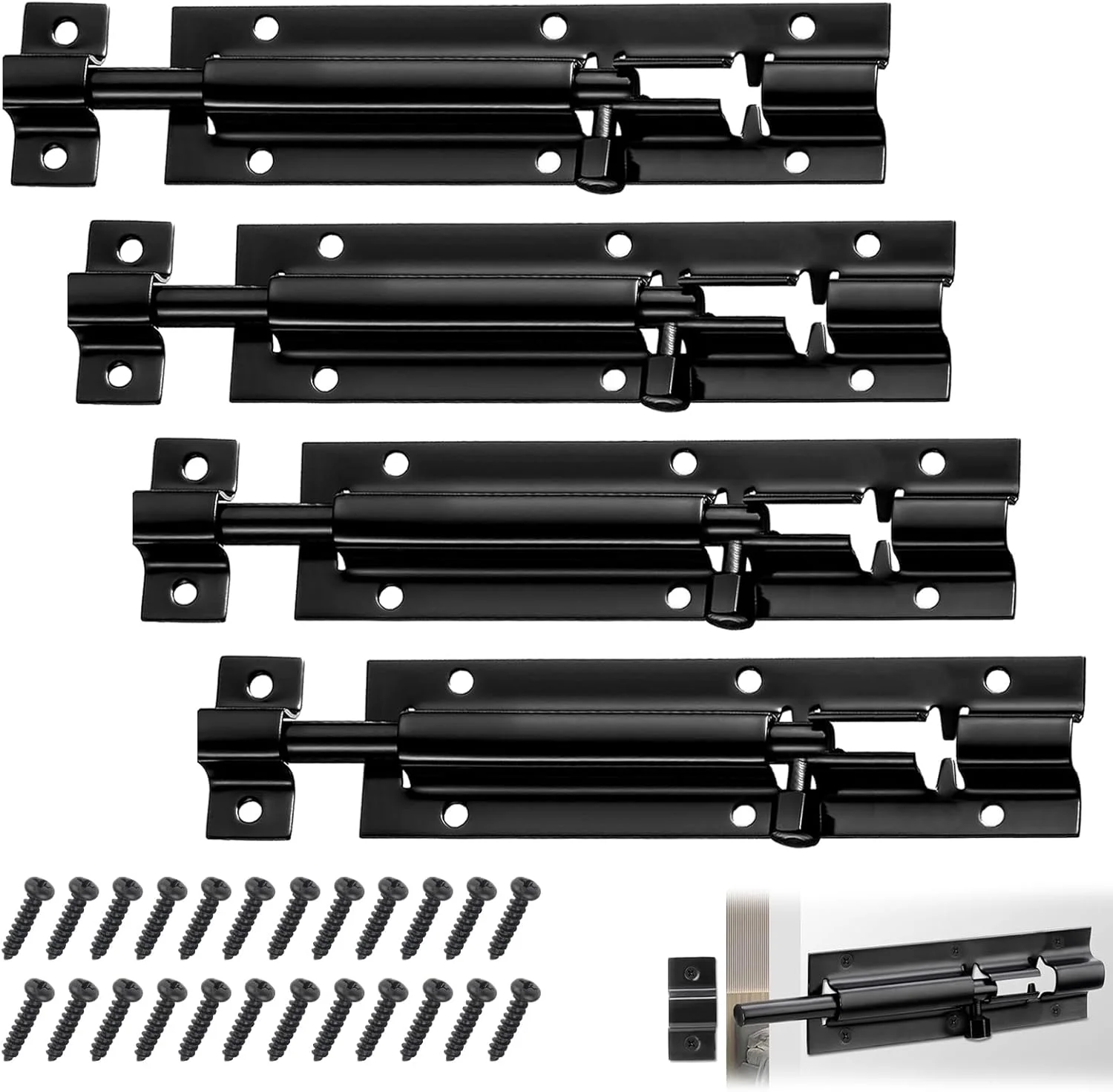 قفل درب ضد زنگ، بسته 4 عددی قفل کشویی درب با 24 پیچ، قفل کشویی درب، قفل ضد زنگ برای درب باغ، حمام، سوله (6 اینچ، مشکی) قفل درب ضد زنگ، بسته 4 عددی قفل کشویی درب با 24 پیچ، قفل کشویی درب، قفل ضد زنگ برای درب باغ، حمام، سوله (6 اینچ، مشکی)