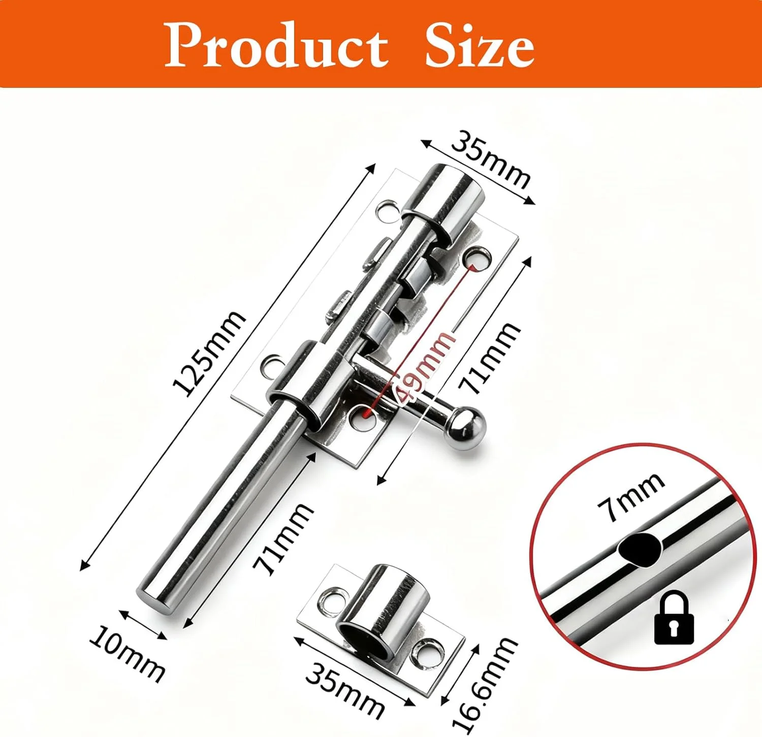 قفل زبانه ای 5 اینچی SANTUO، قفل درب استیل ضد زنگ، قفل درب سنگین با سوراخ قفل، قفل کشویی، قفل امنیتی درب، قفل برای درب های حمام، اتاق خواب، باغ و سوله